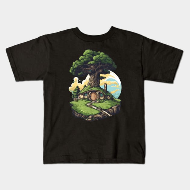 Homely Burrow - Round Door - Halfling Home - Fantasy Kids T-Shirt by Fenay-Designs